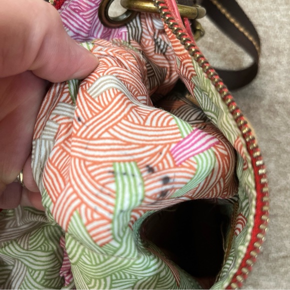 The Sak Leather Crossbody Color Block Red Tan Heavy Stitch Charm - Picture 9 of 11